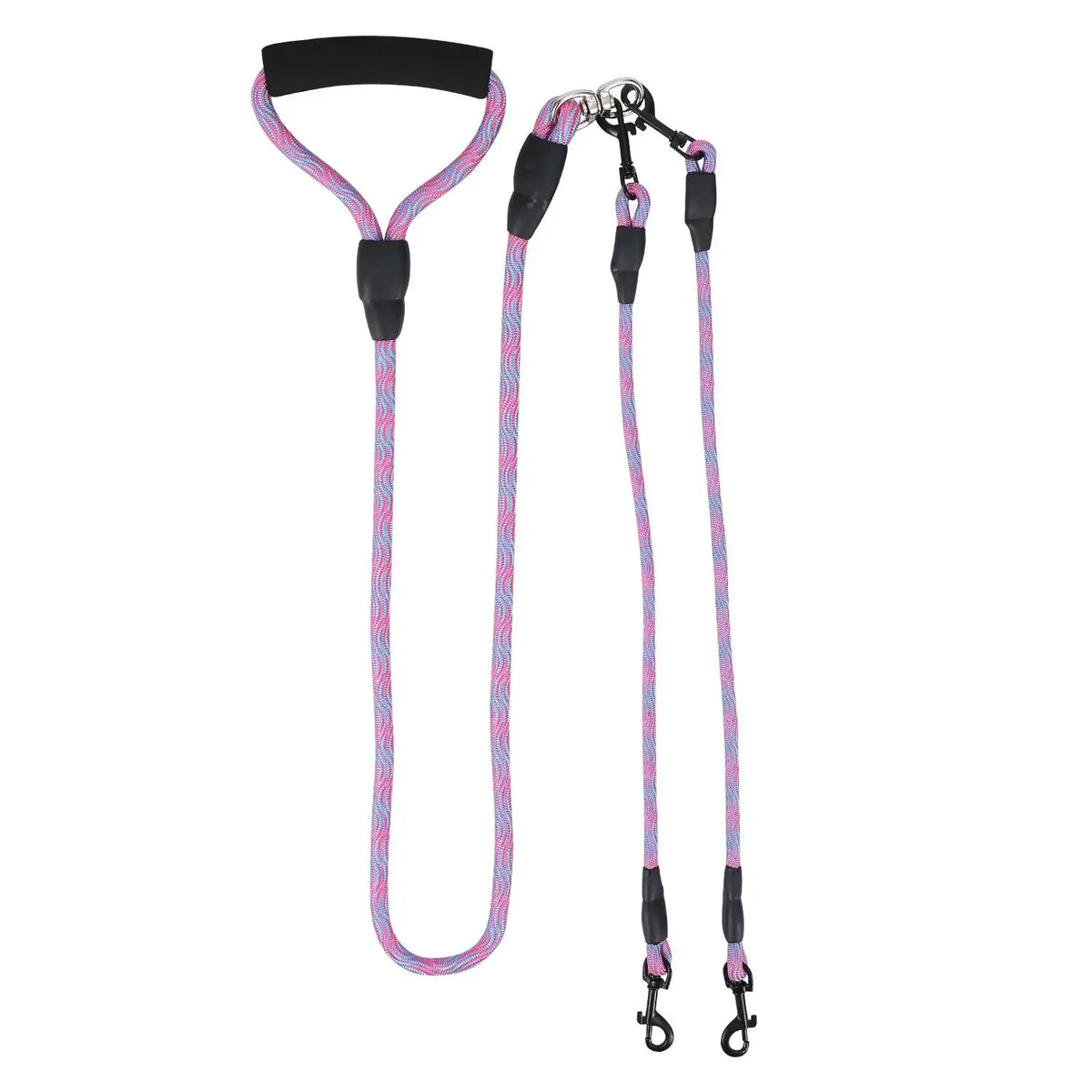 Reflective Dual Dog Leash Swivel Coupler No Tangle Padded Handle