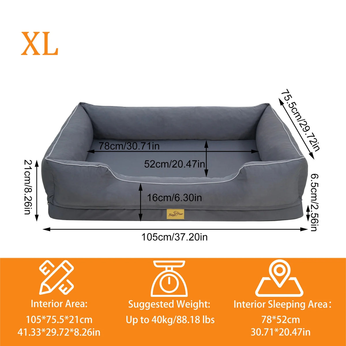 BINGOPAW Orthopedic Dog Bed With Washable Foam Bolster Cushion