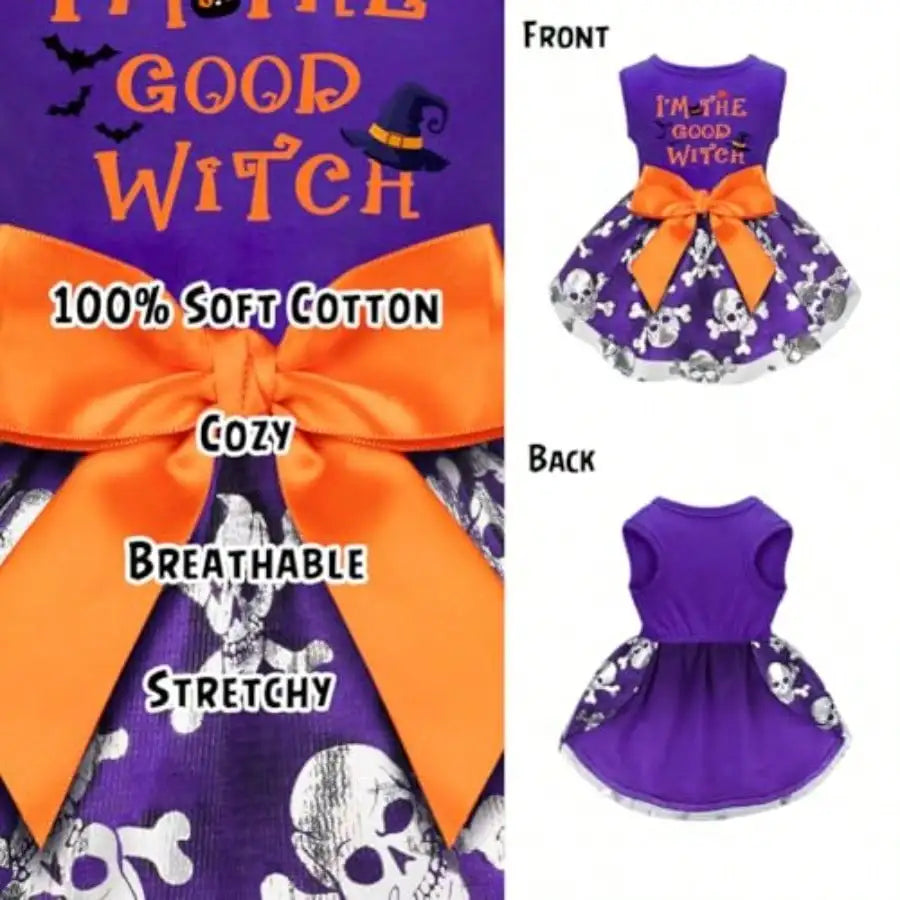 Funny Dog Halloween Witch Costume Dress With Bow For Pets
