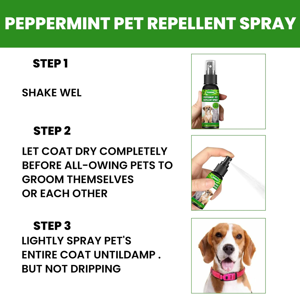 Yegbong Mint Pet Flea Repellent Spray Natural Deodorizing Formula