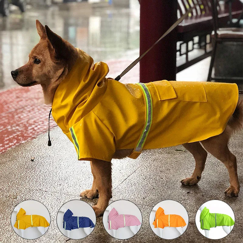 Reflective Hooded Dog Raincoat Cape Windproof Waterproof Pet Poncho