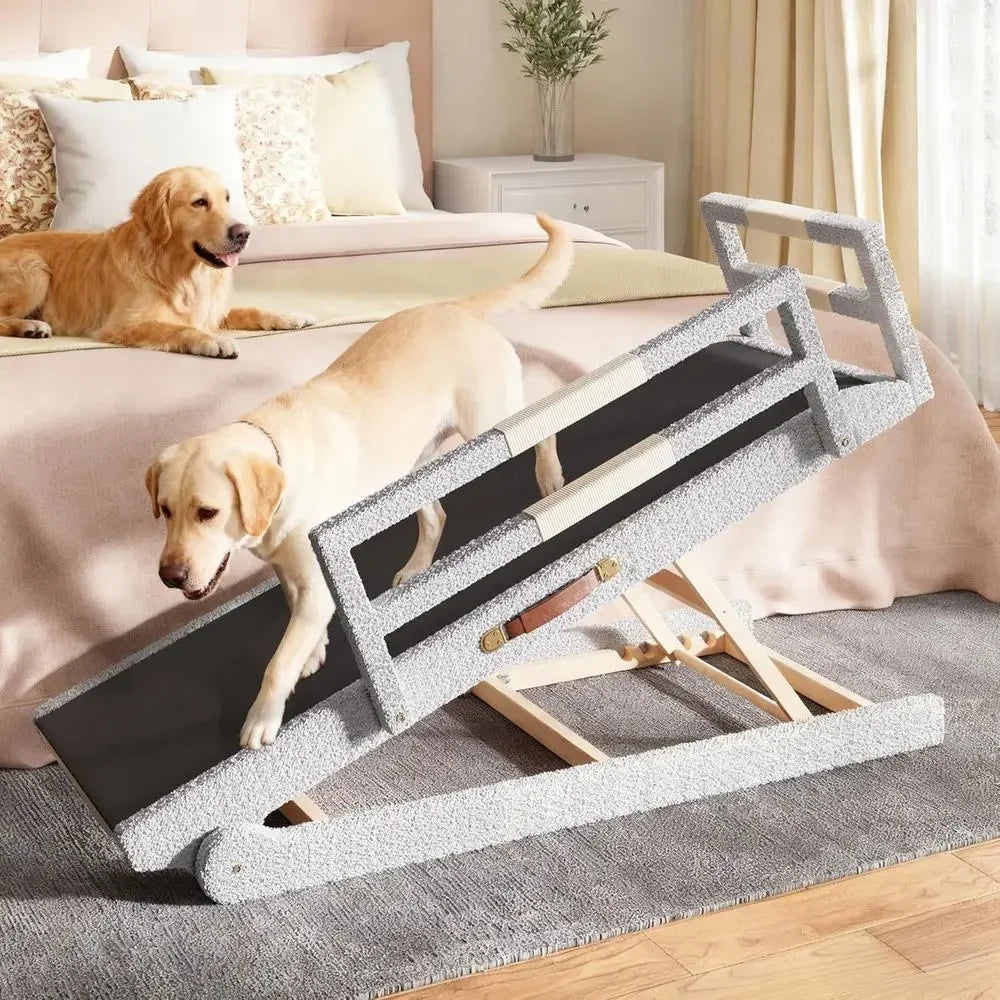 Adjustable Wooden Pet Ramp With Safety Rails For Large Dogs