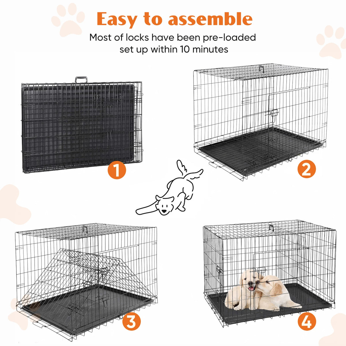 Jhk Heavy Duty Metal Wire Dog Kennel With Leak Proof Tray