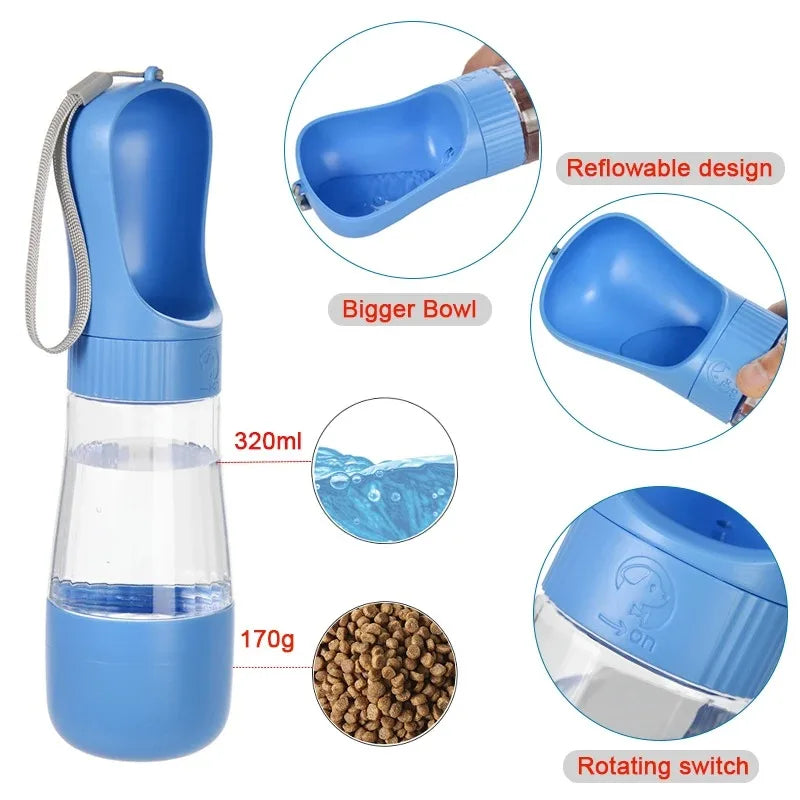 Portable Two In One Pet Water Bottle With Food Container