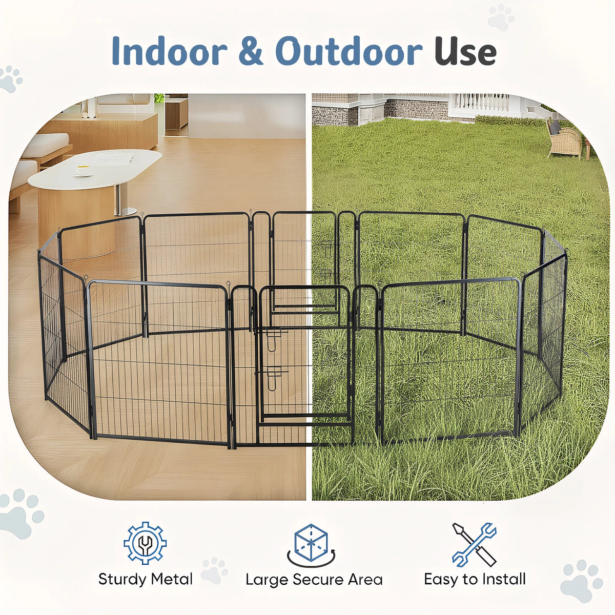 JHK Foldable Metal Dog Playpen For Pets And Puppies