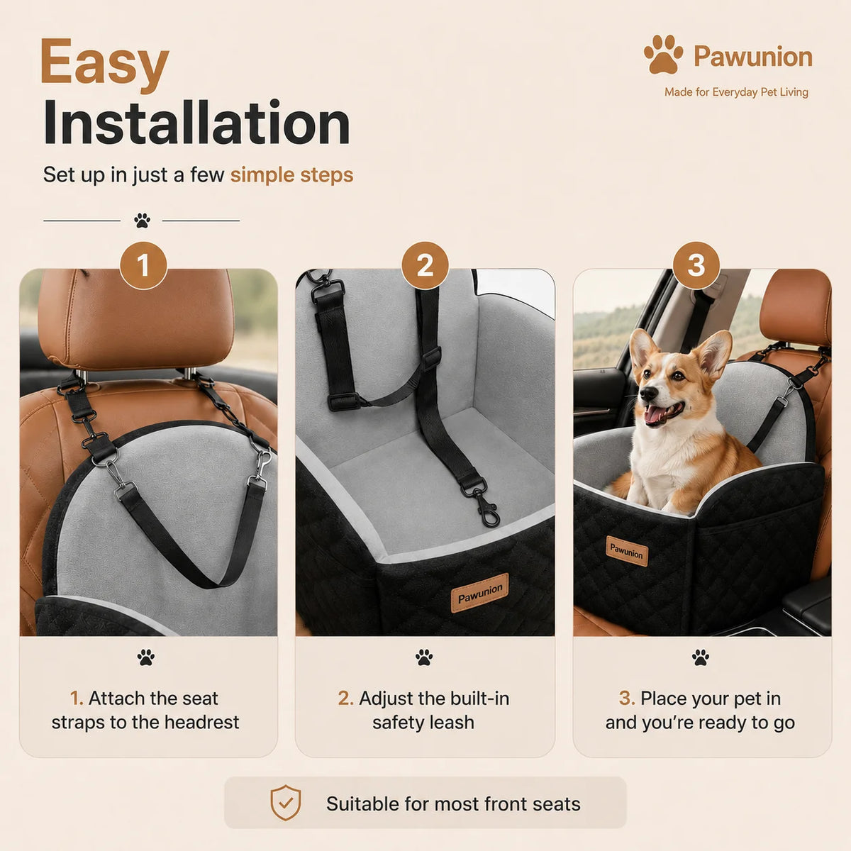 Cooling Memory Foam Dog Car Seat With Dual Safety Tethers