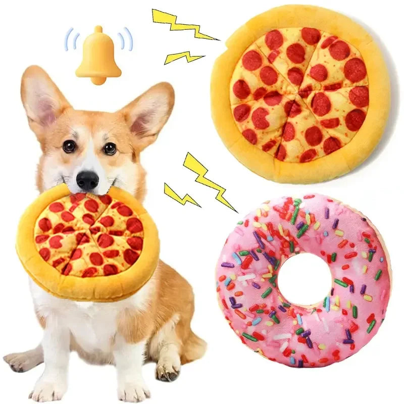 Squeaky Plush Pizza Dog Toy Soft Fleece Pet Chew Interactive