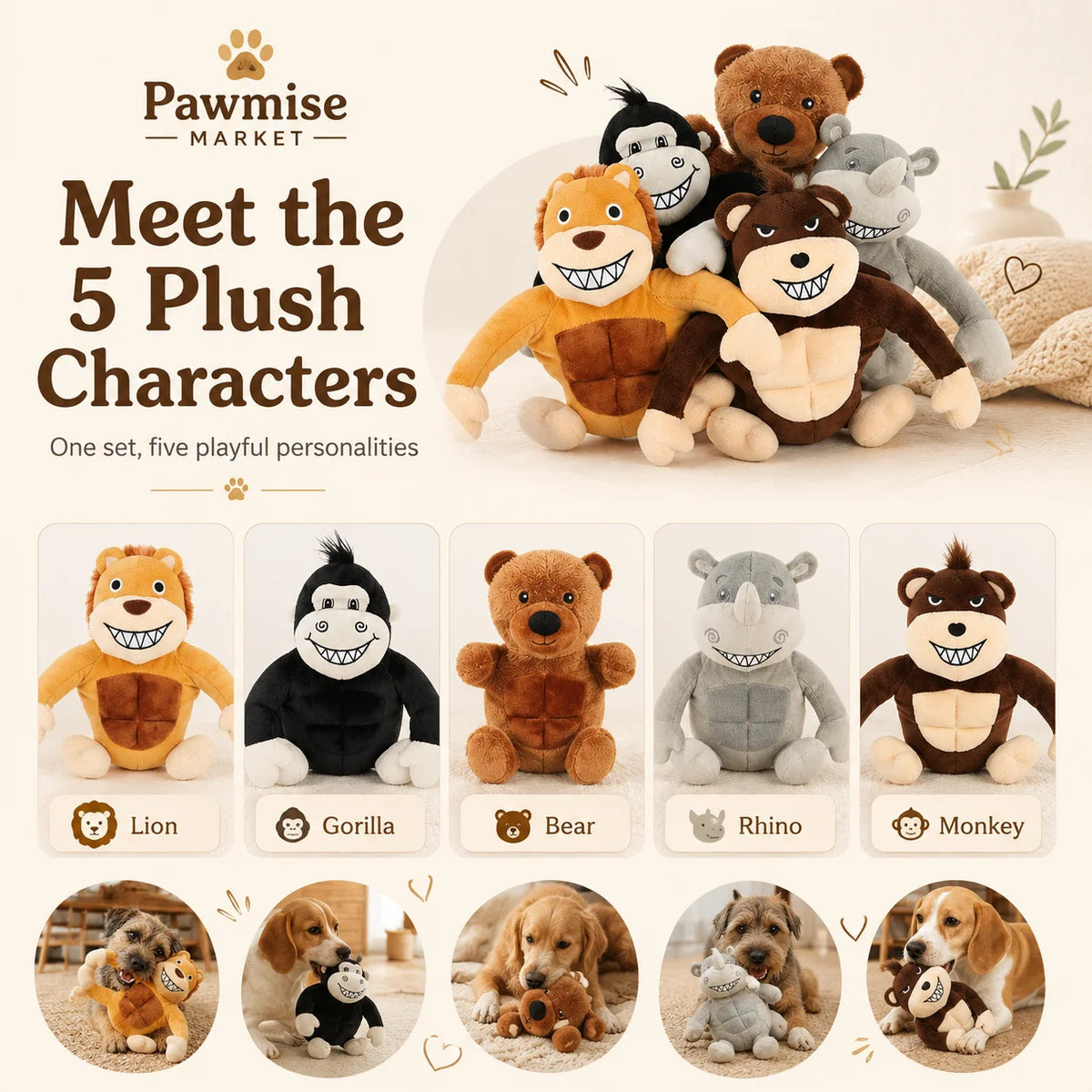Premium Plush Squeaky Pet Toy Set For Dogs And Cats