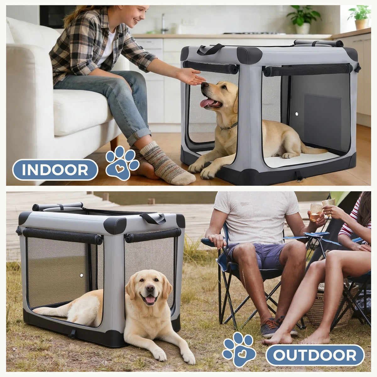 JHK Foldable Soft Dog Crate Portable Pet Kennel With Doors