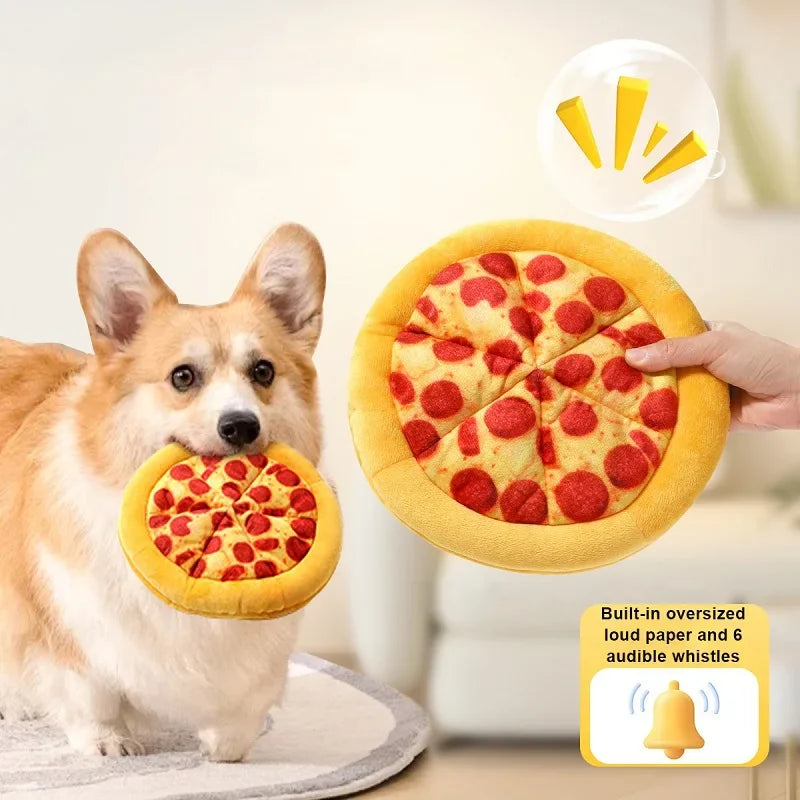 Squeaky Plush Pizza Dog Toy Soft Fleece Pet Chew Interactive