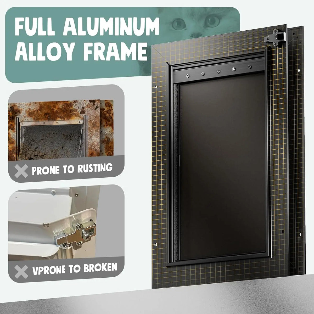 Heavy Duty Aluminum Dog Door With Insulated Triple Flap Design