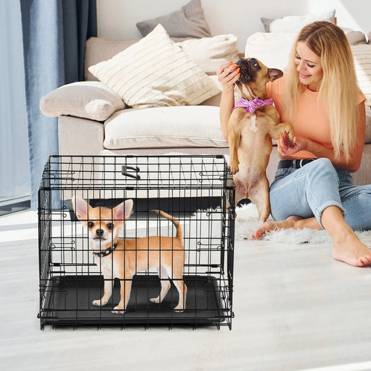 JHK Single Door Folding Pet Kennel With Leakproof Metal Tray