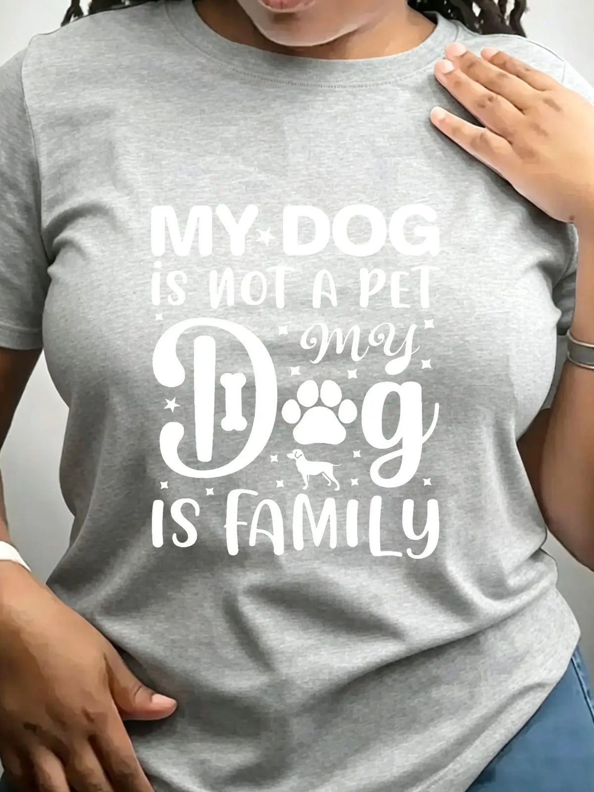 Women's My Dog Is Family Graphic Crew Neck Casual Tee