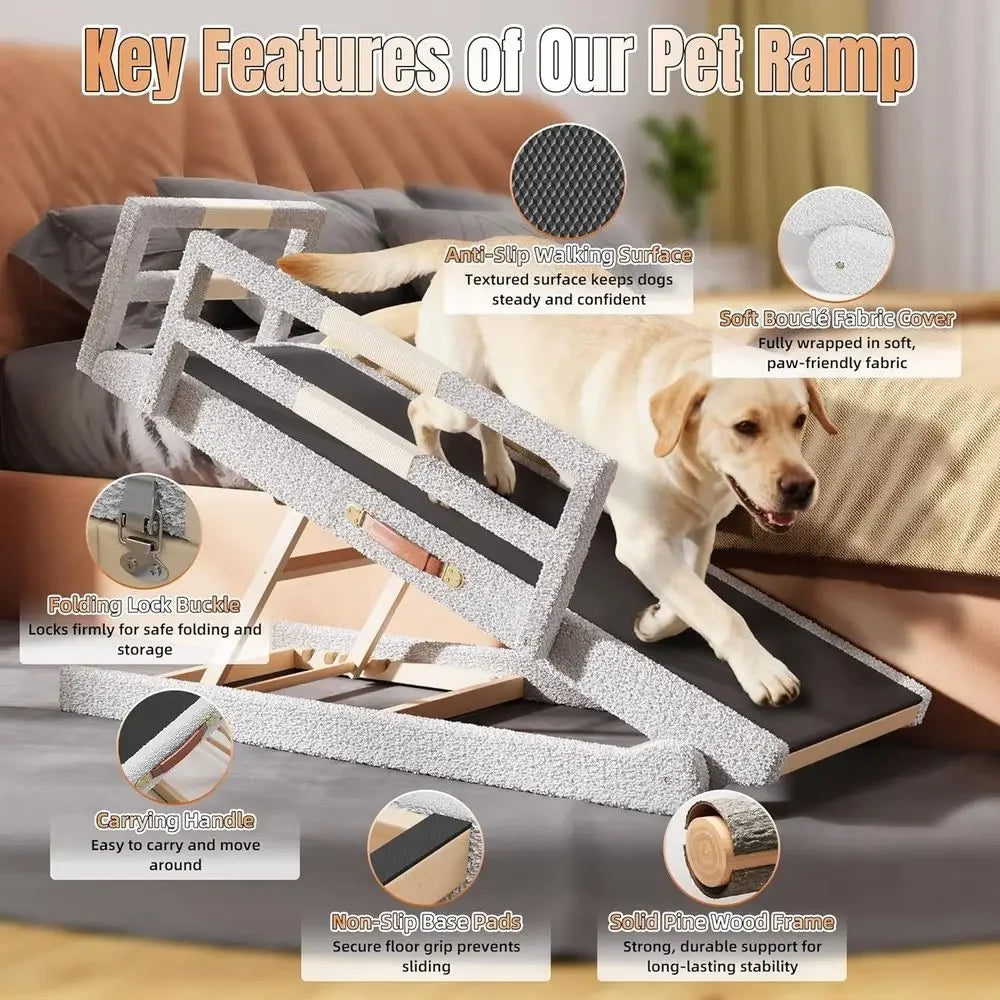 Adjustable Wooden Pet Ramp With Safety Rails For Large Dogs
