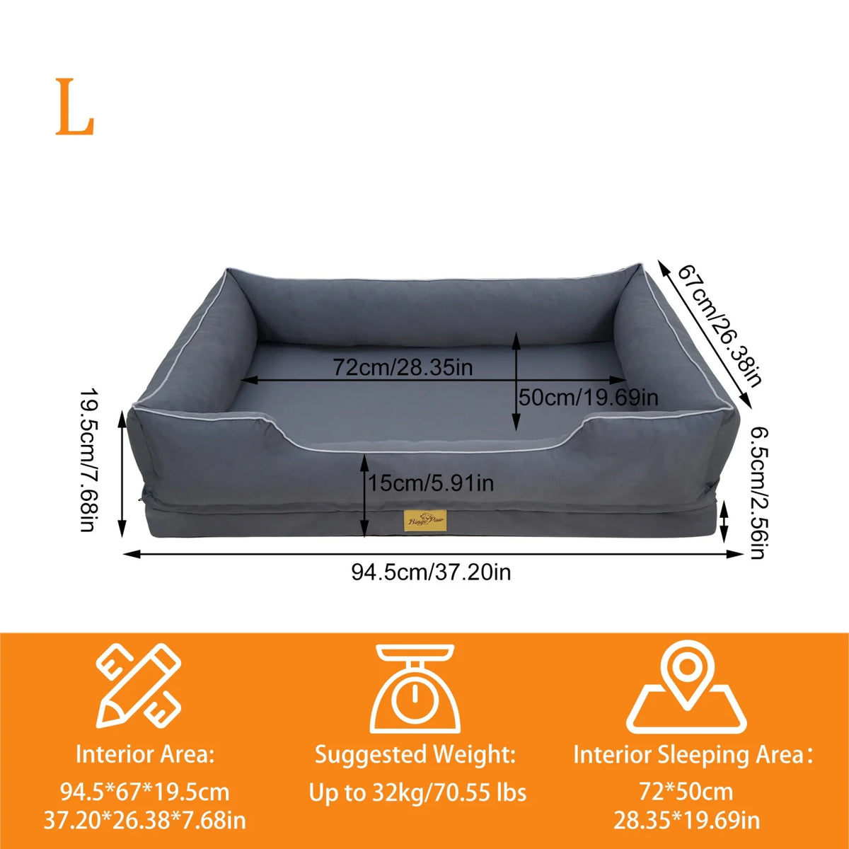 BINGOPAW Orthopedic Dog Bed With Washable Foam Bolster Cushion