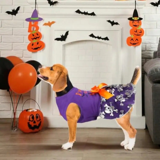 Funny Dog Halloween Witch Costume Dress With Bow For Pets