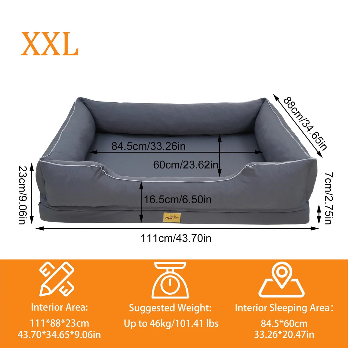 BINGOPAW Orthopedic Dog Bed With Washable Foam Bolster Cushion