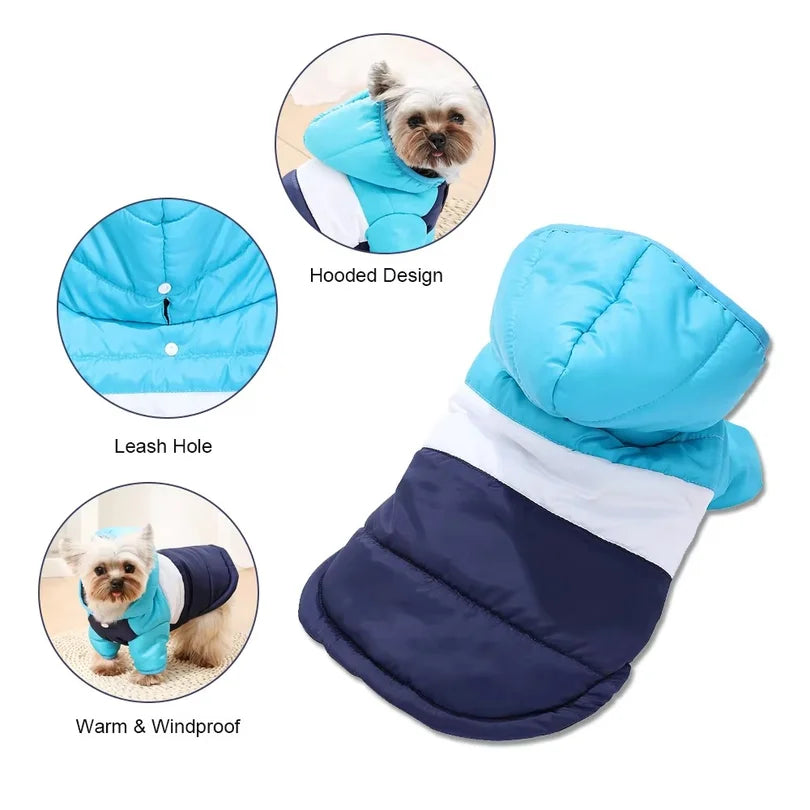 Winter Hooded Dog Coat With Warm Padding And Leash Hole