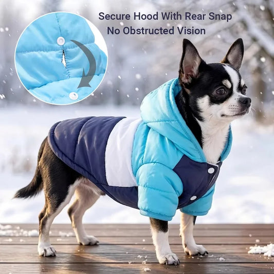 Winter Hooded Dog Coat With Warm Padding And Leash Hole