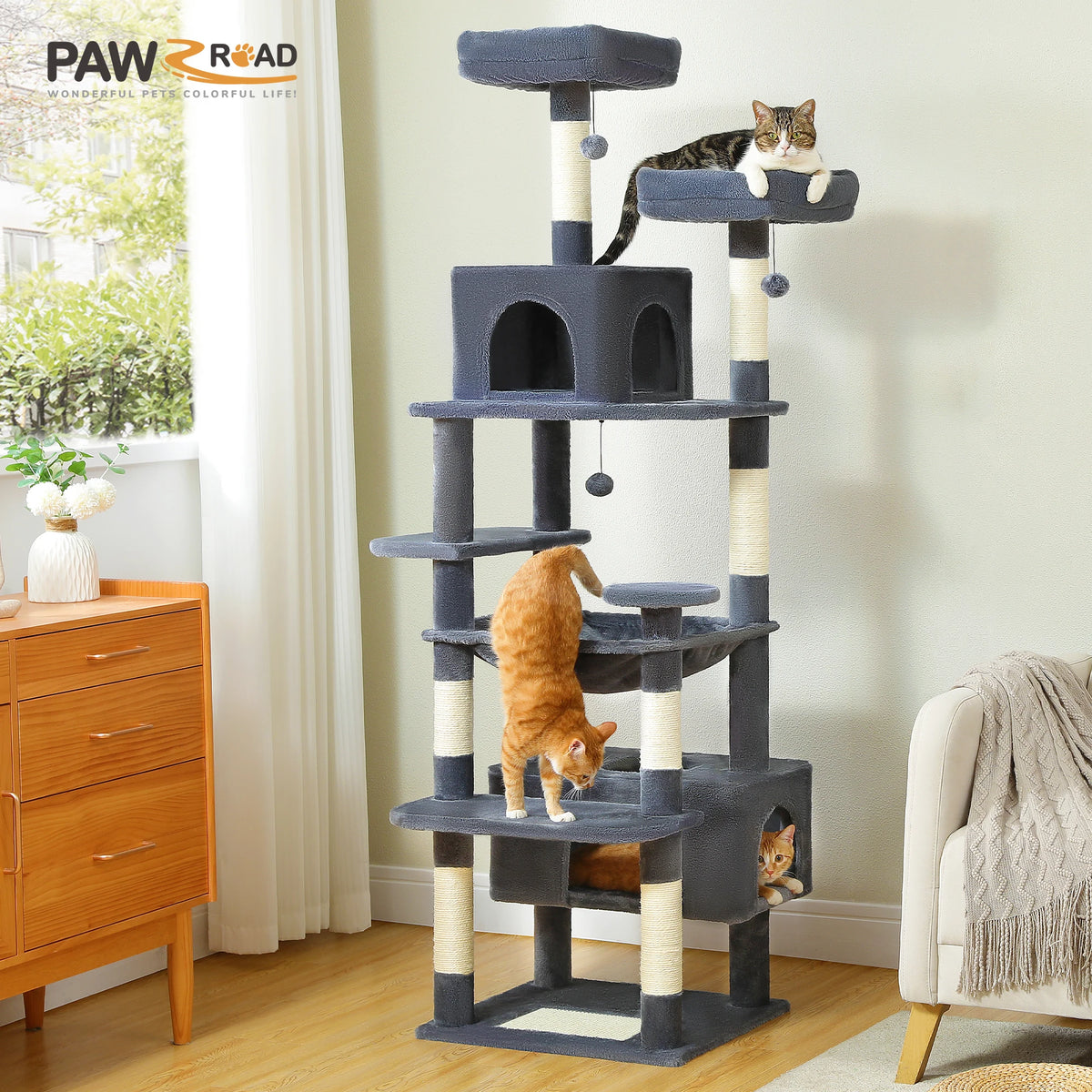PAWZ Road Multi Tier Cat Tree Tower Sisal Posts Hammocks Condos