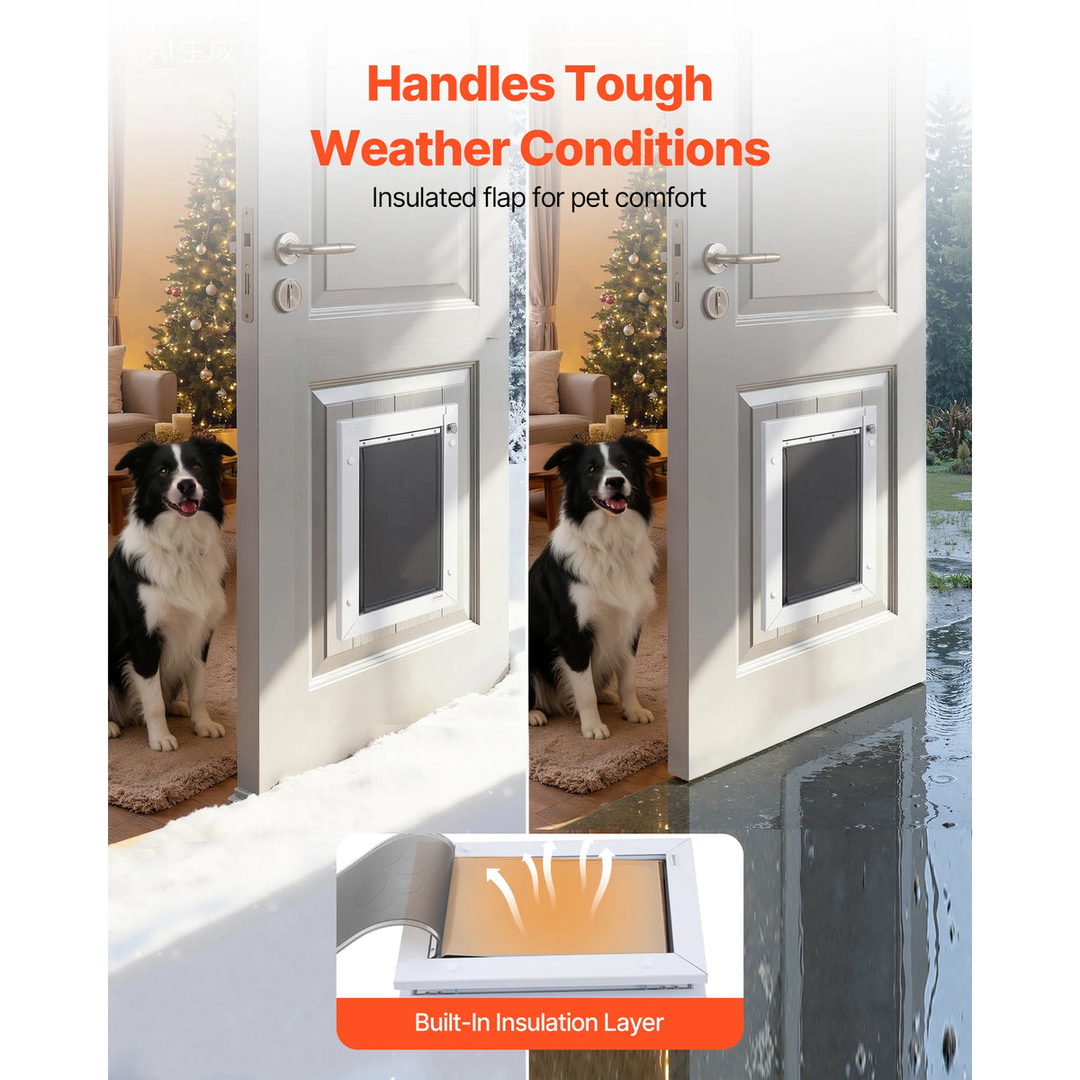 SucceBuy Weatherproof Metal Pet Door With Magnetic Flaps For Dogs