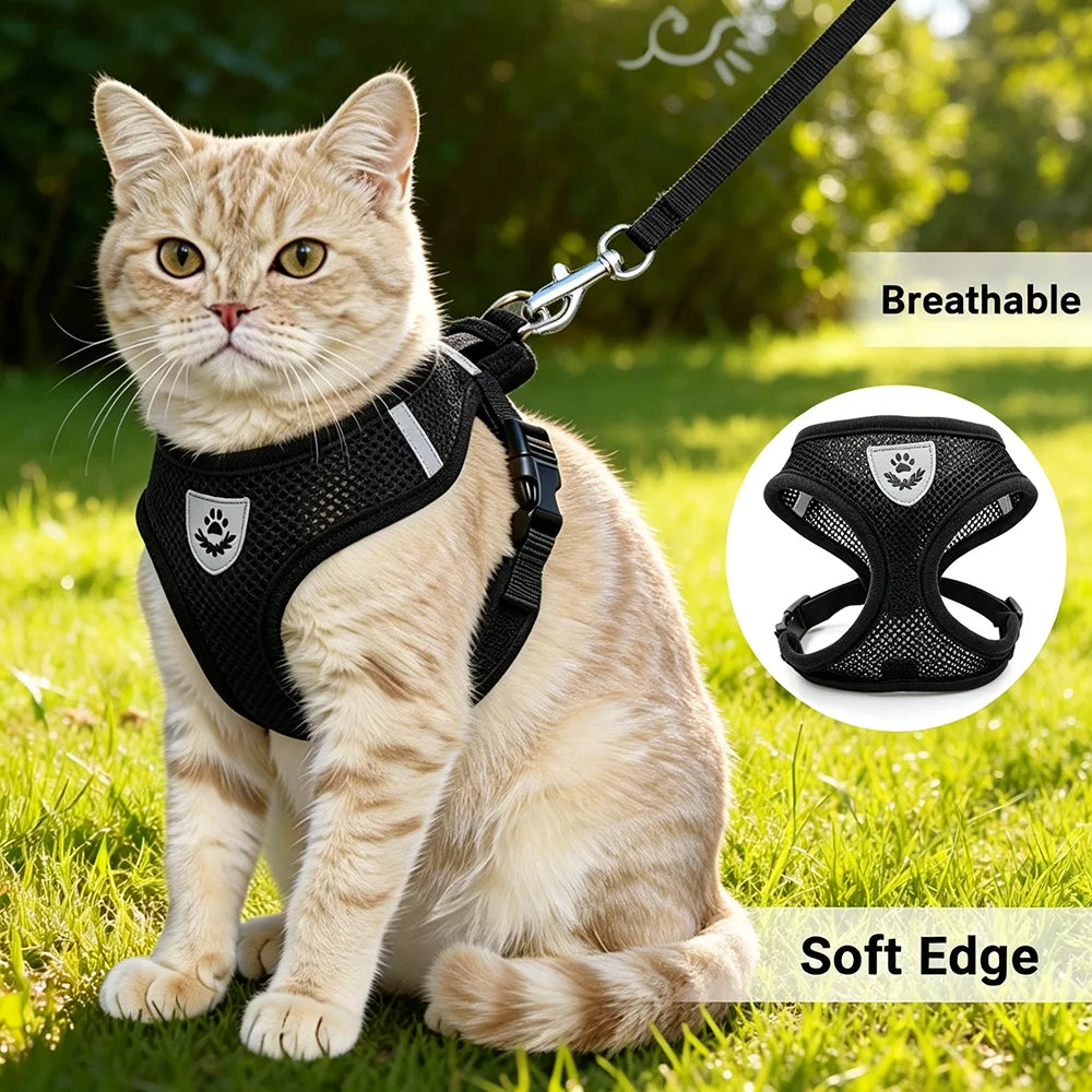 Reflective Pet Harness and Leash Set for Cats and Dogs