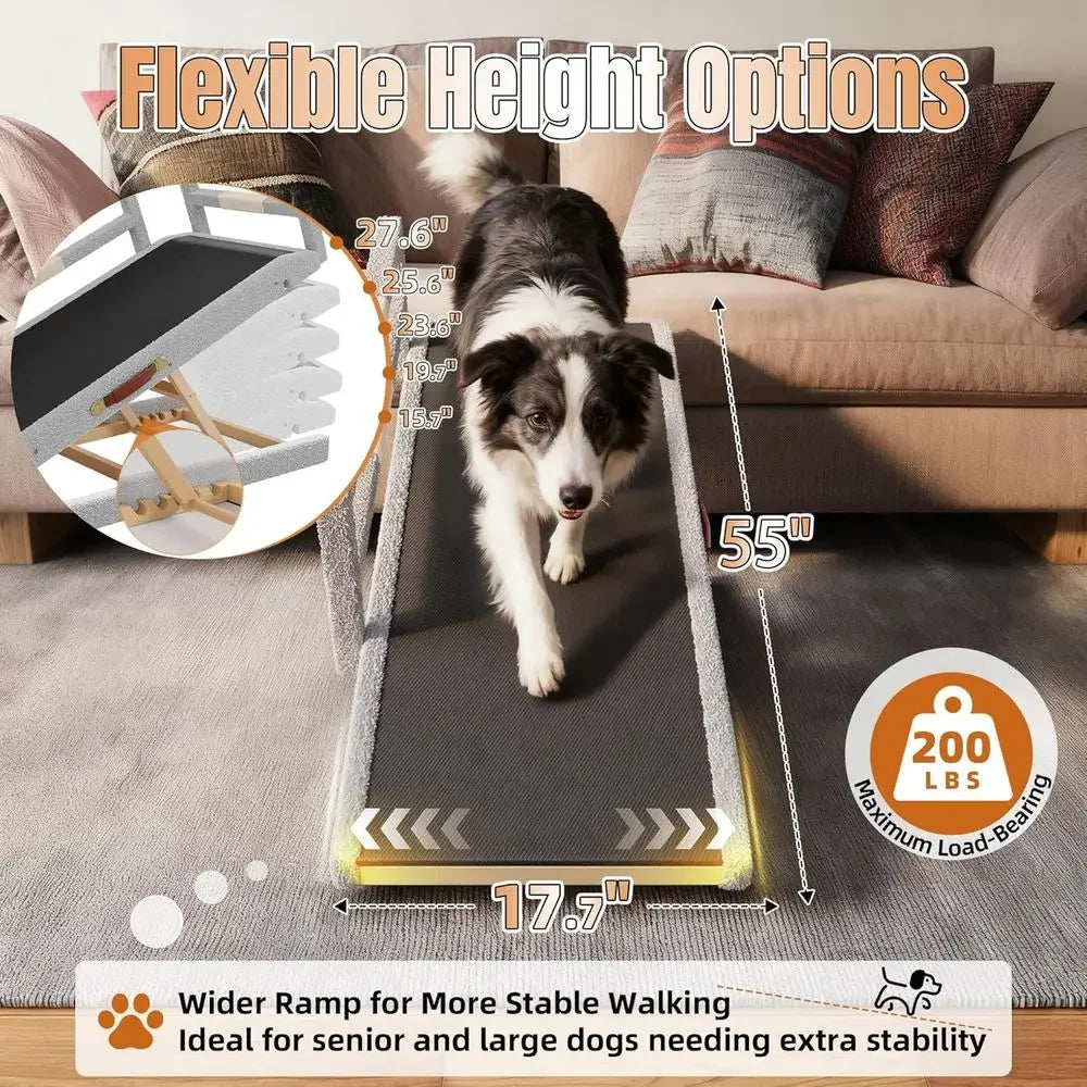Adjustable Wooden Pet Ramp With Safety Rails For Large Dogs