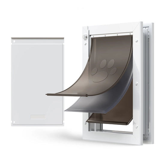 SucceBuy Weatherproof Metal Pet Door With Magnetic Flaps For Dogs