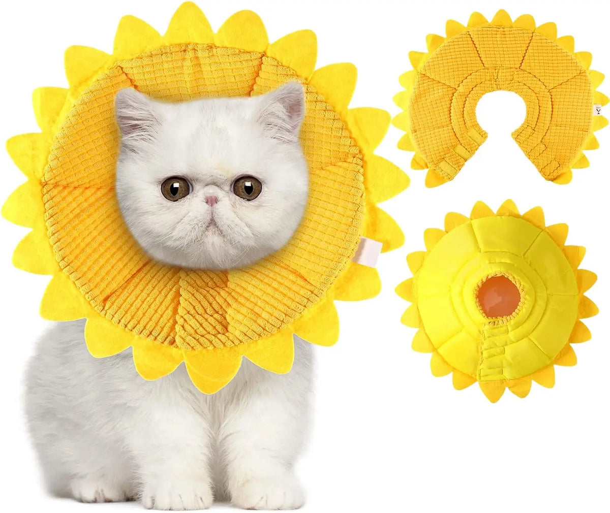 Sunflower Cat Recovery Cone Collar Soft Adjustable Elizabethan Design