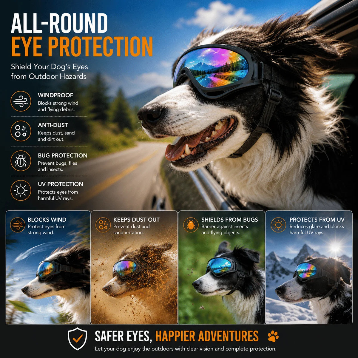 Adjustable Dog Sunglasses With Anti UV Wind And Dust Protection