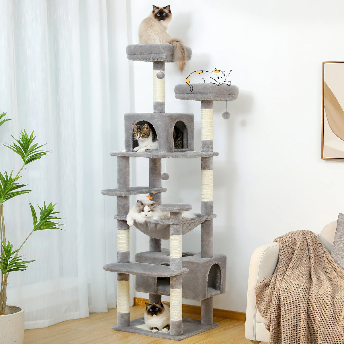 PAWZ Road Multi Tier Cat Tree Tower Sisal Posts Hammocks Condos