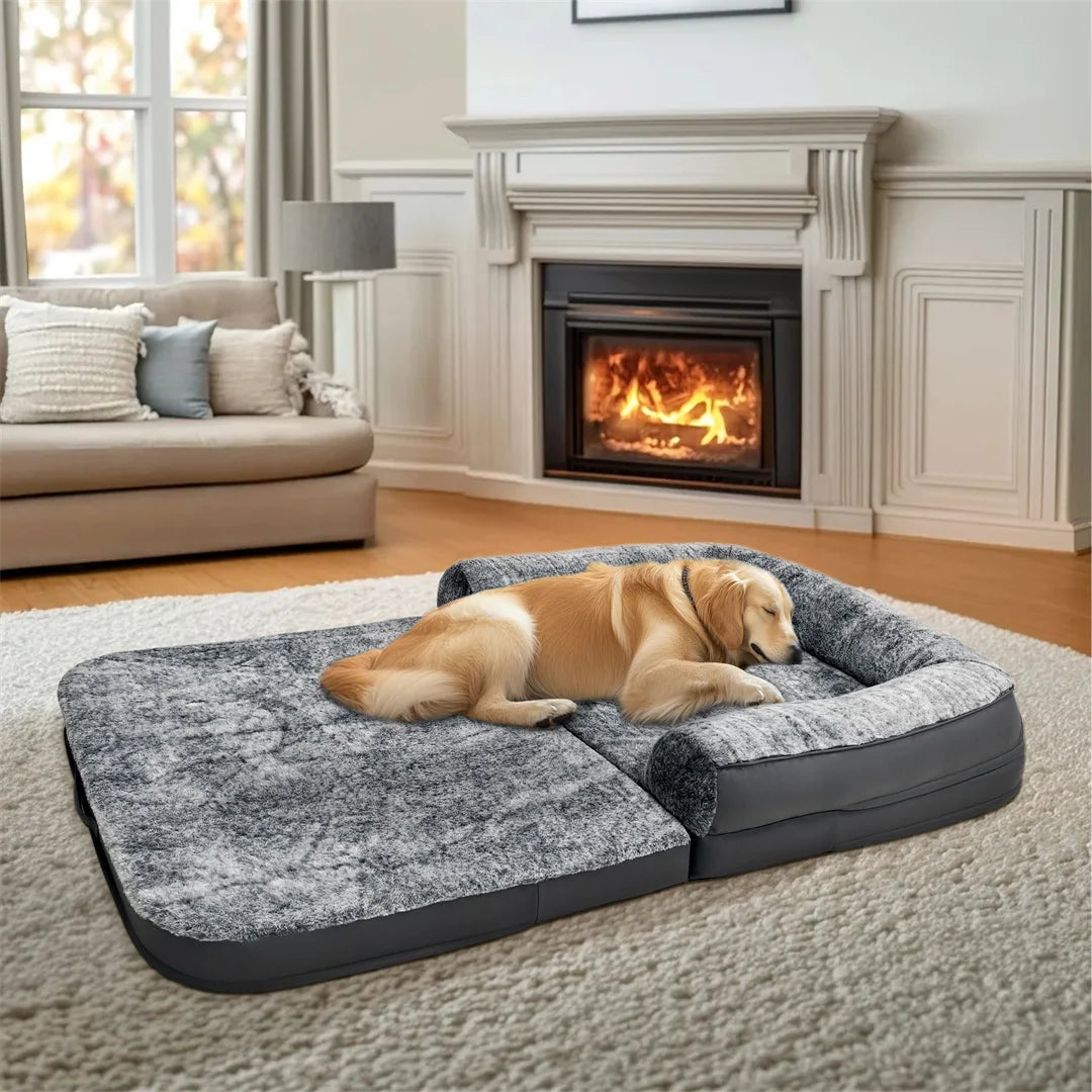 Bingopaw Foldable Giant Calming Dog Bed With Plush Orthopedic Cover
