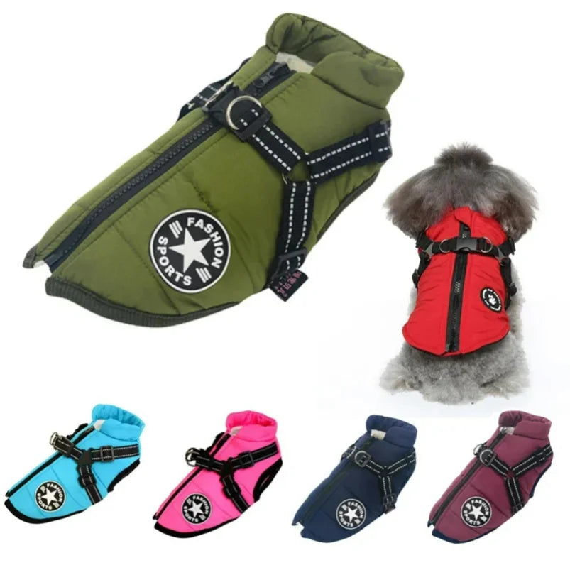 Waterproof Winter Dog Jacket With Built In Harness For Dogs