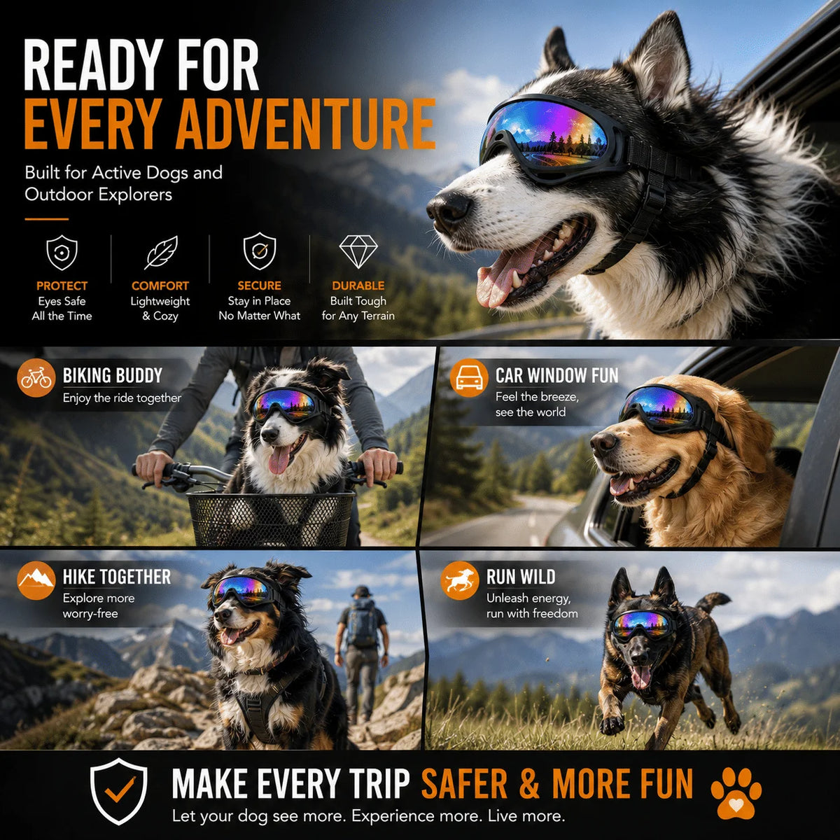 Adjustable Dog Sunglasses With Anti UV Wind And Dust Protection