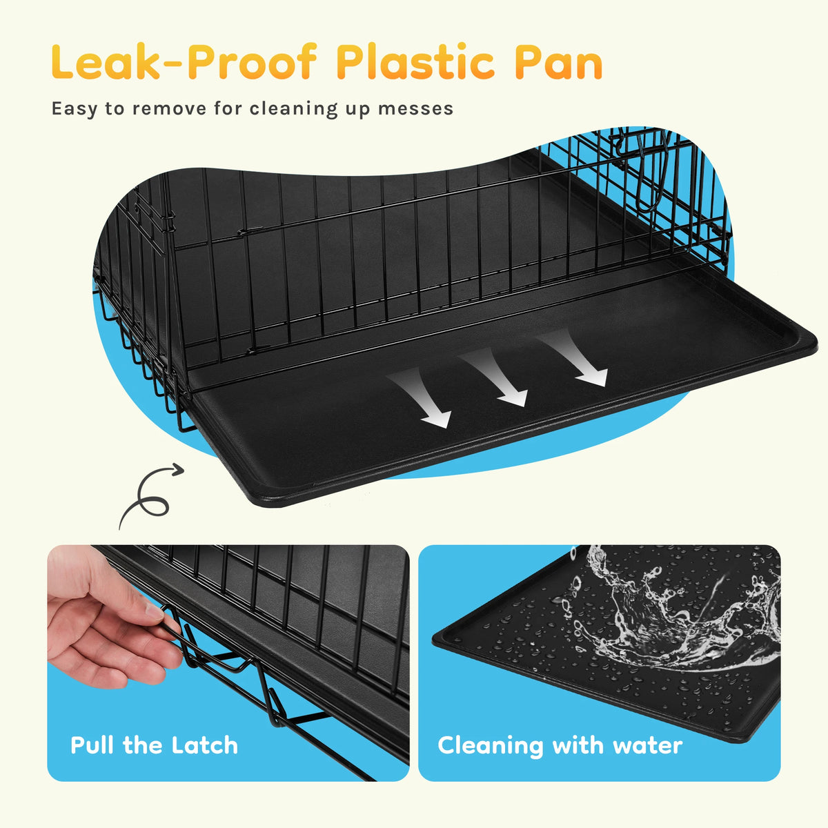 JHK Single Door Folding Pet Kennel With Leakproof Metal Tray