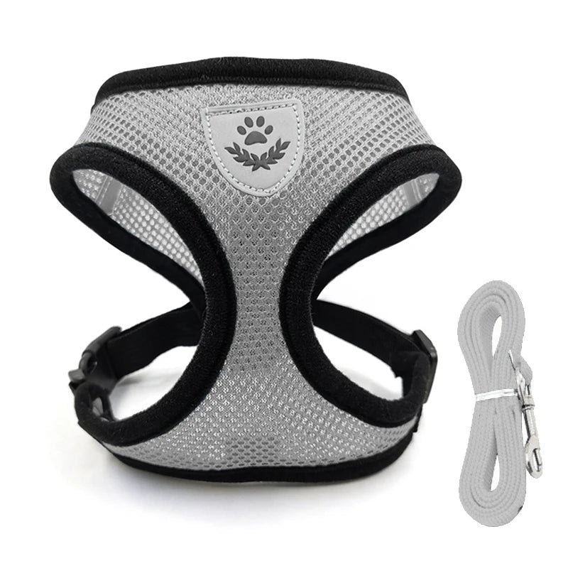 Adjustable Reflective Escape Proof Mesh Pet Harness And Leash Set
