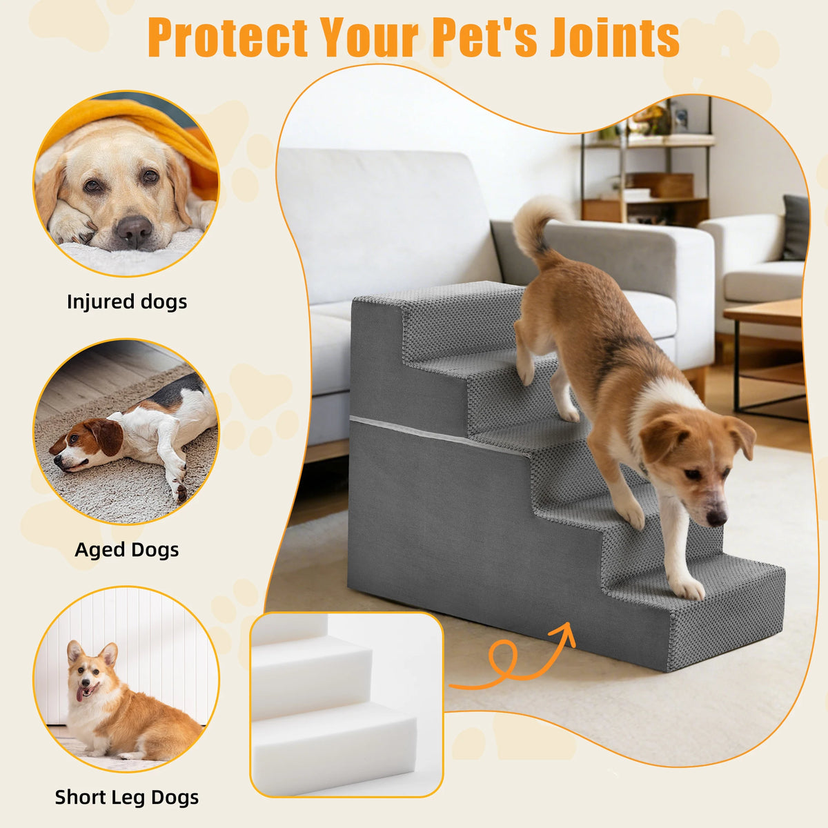 JHK Angled Foam Dog Stepping Ramp Featuring Non Slip Treads