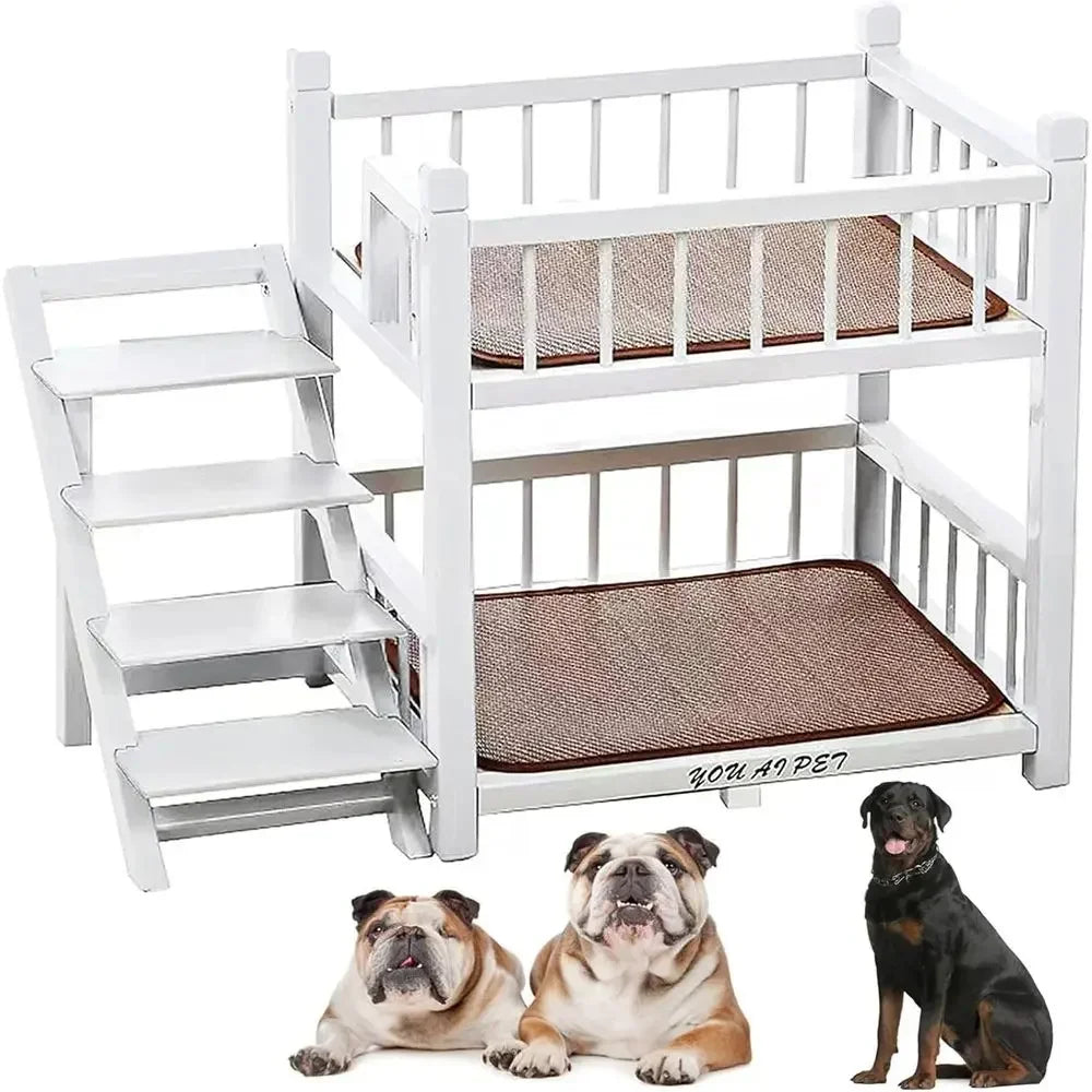 Comfortable Double Layer Dog Bunk Bed With Integrated Stairs