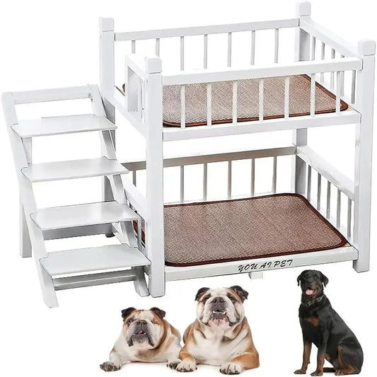 Double Layer Dog Bunk Bed With Stairs And Removable Cover