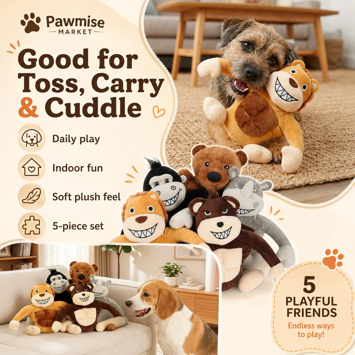 Premium Plush Squeaky Pet Toy Set For Dogs And Cats