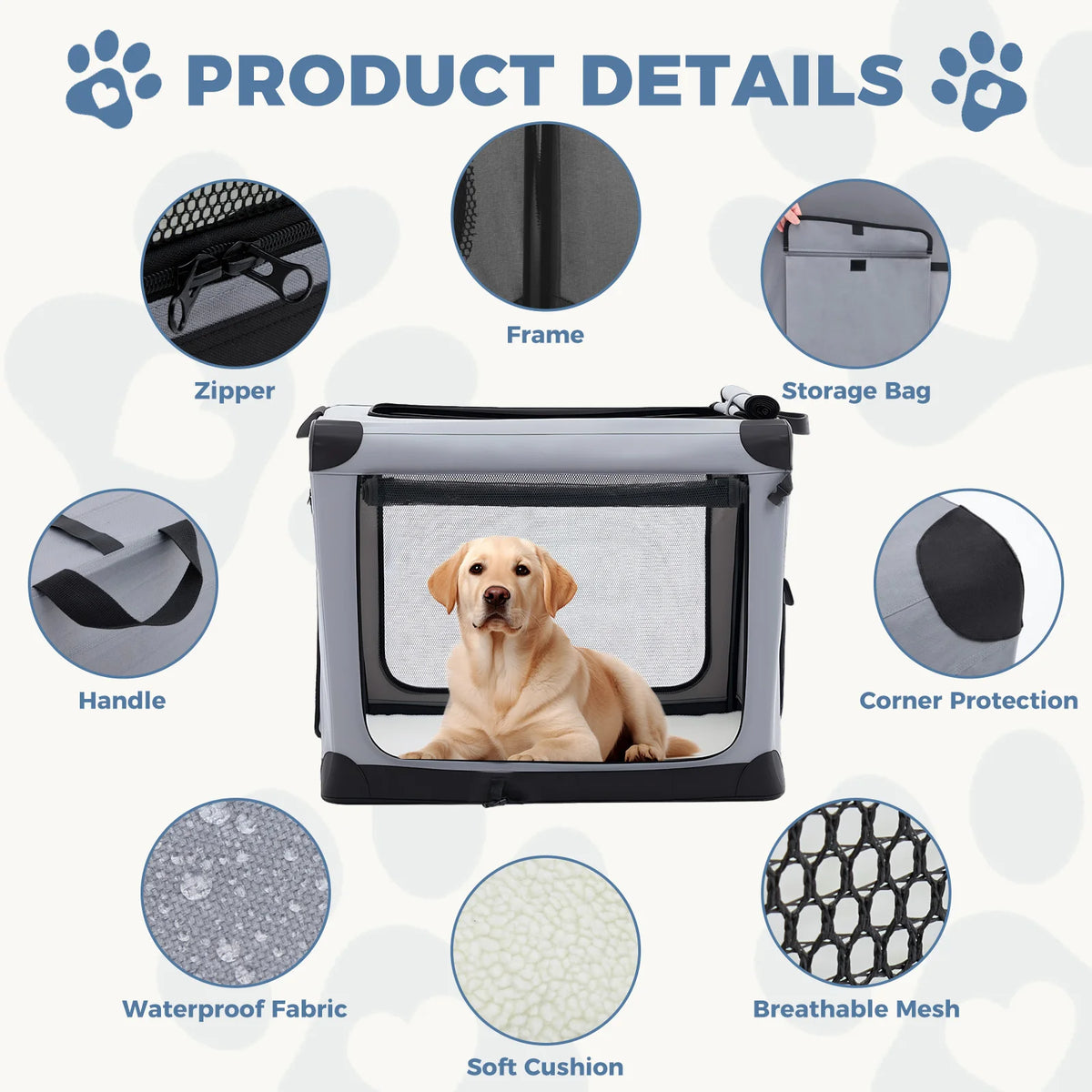JHK Foldable Soft Dog Crate Portable Pet Kennel With Doors