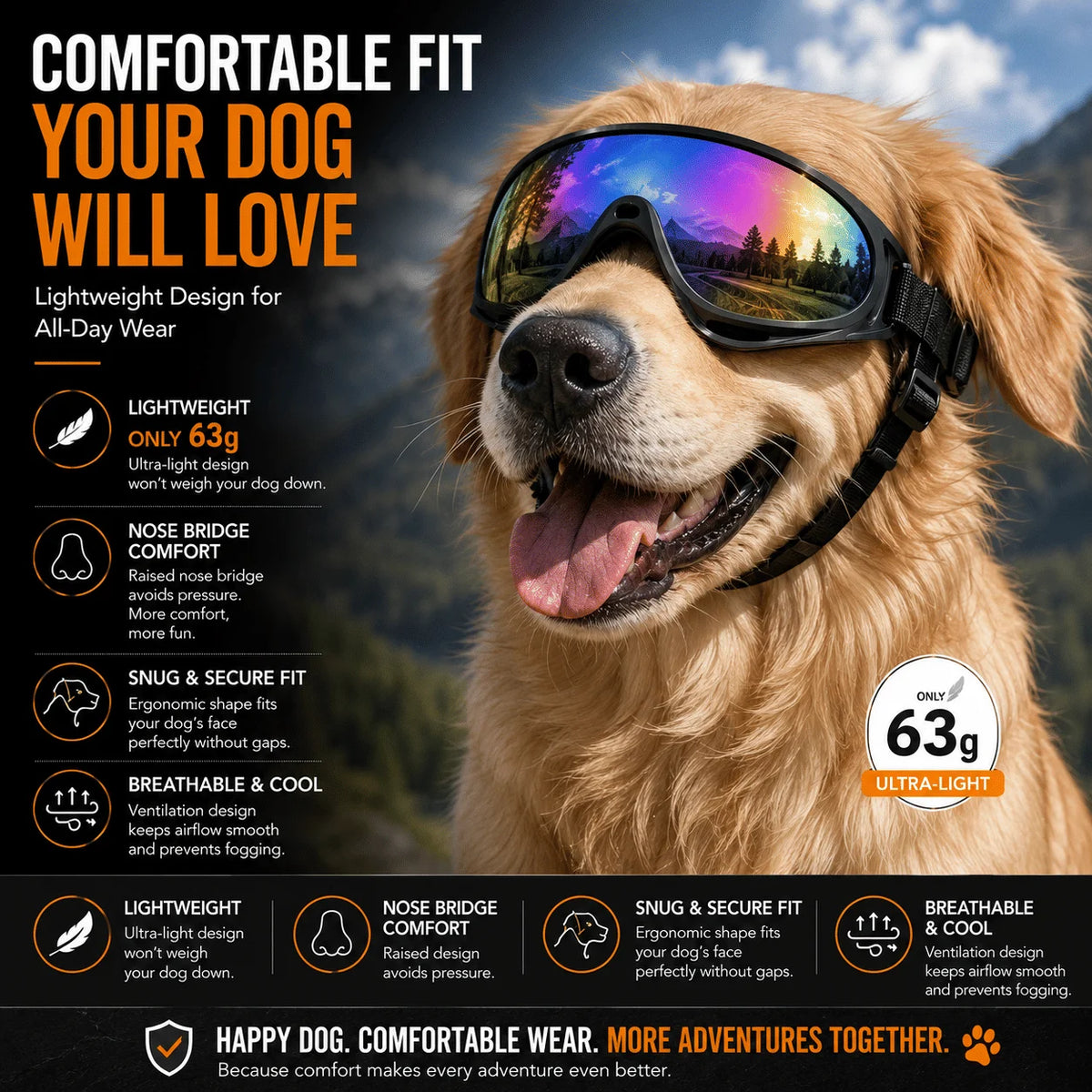 Adjustable Dog Sunglasses With Anti UV Wind And Dust Protection