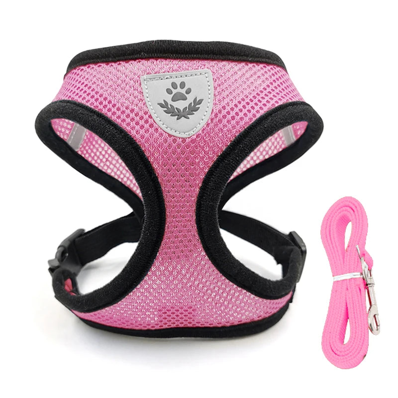 Adjustable Reflective Escape Proof Mesh Pet Harness And Leash Set