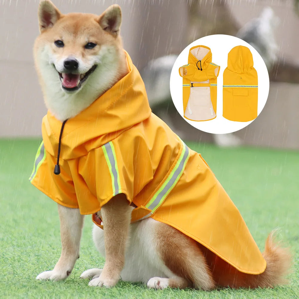 Reflective Hooded Dog Raincoat Cape Windproof Waterproof Pet Poncho