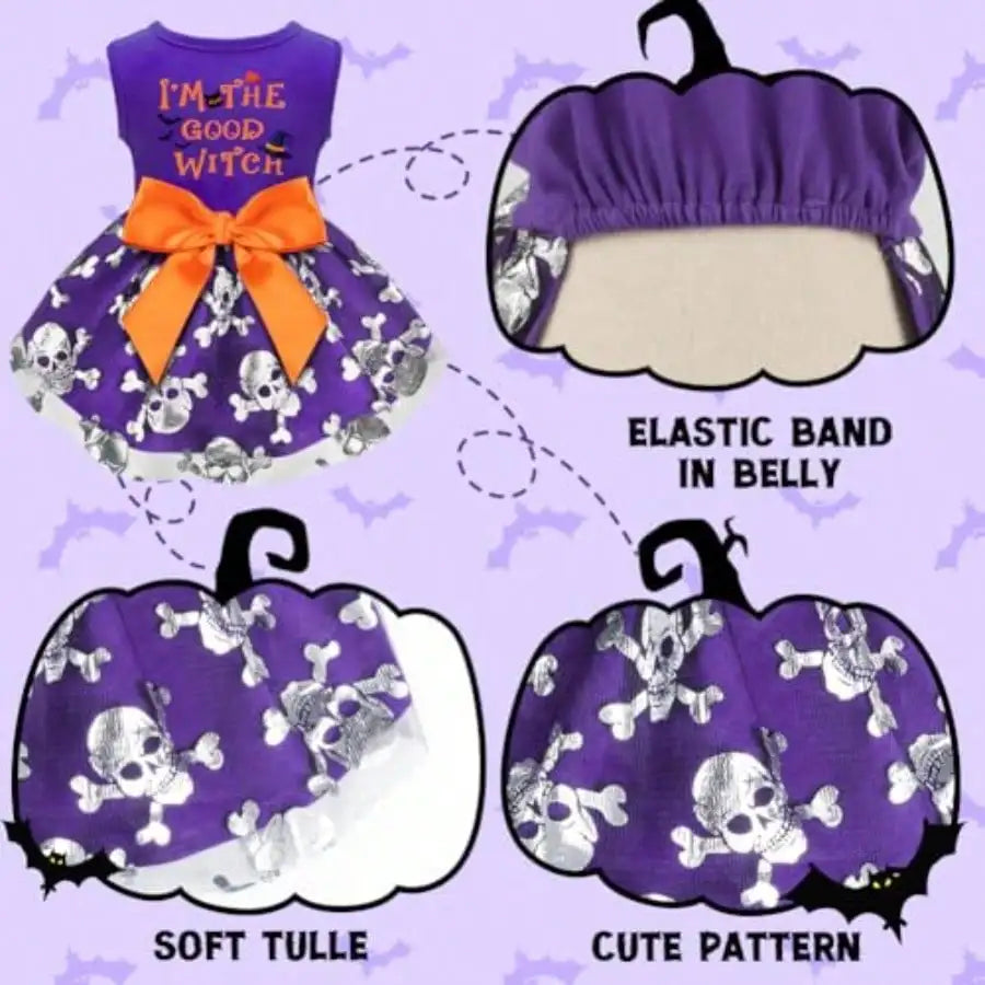 Funny Dog Halloween Witch Costume Dress With Bow For Pets