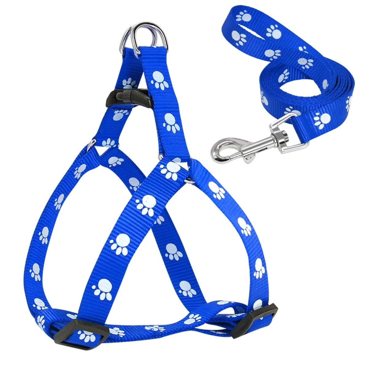 Durable Adjustable Paw Print Dog Harness and Leash Set