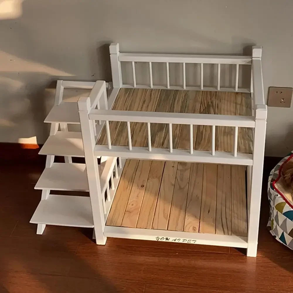 Comfortable Double Layer Dog Bunk Bed With Integrated Stairs