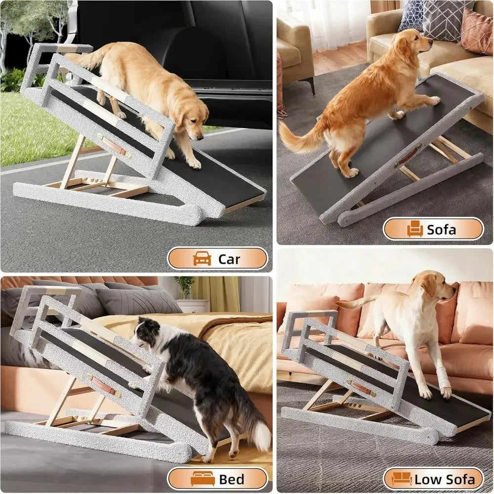 Adjustable Wooden Pet Ramp With Safety Rails For Large Dogs