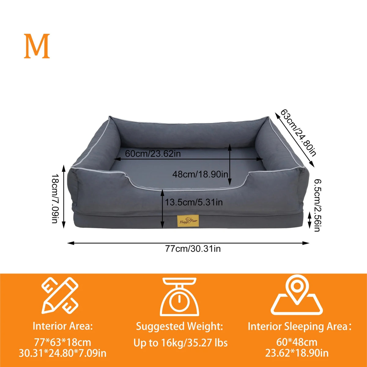 BINGOPAW Orthopedic Dog Bed With Washable Foam Bolster Cushion