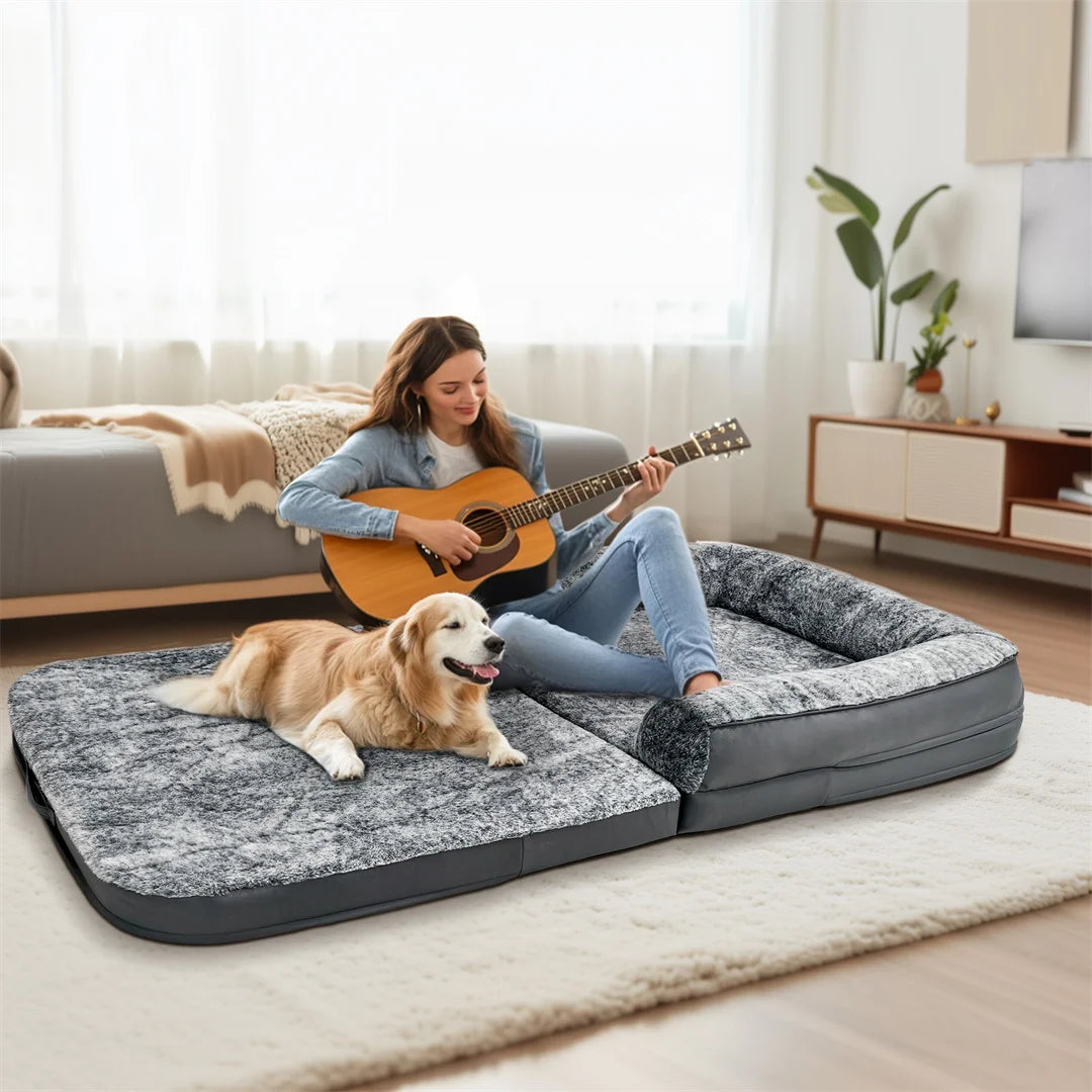 Bingopaw Foldable Giant Calming Dog Bed With Plush Orthopedic Cover
